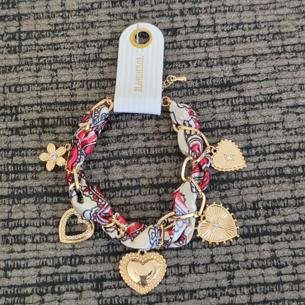 Heart Charm Braided Fabric Chain Bracelet